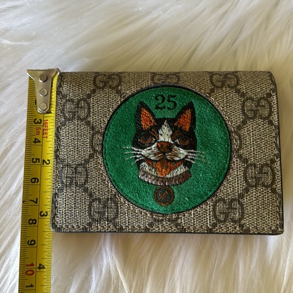 GUCCI GG Supreme Monogram Bosco Patch Card Case Wallet Beige Green - Picture 9 of 17